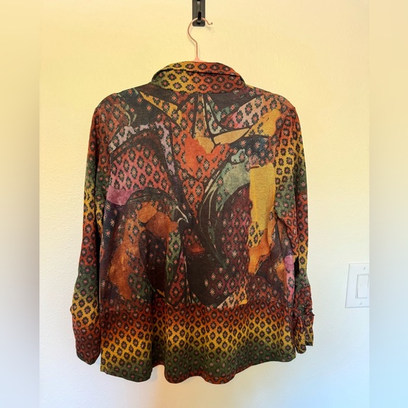 NEW Parsley & Sage Women Button Up Blouse Rainbow Abstract Bow Sleeve Small NWOT - Picture 2 of 9